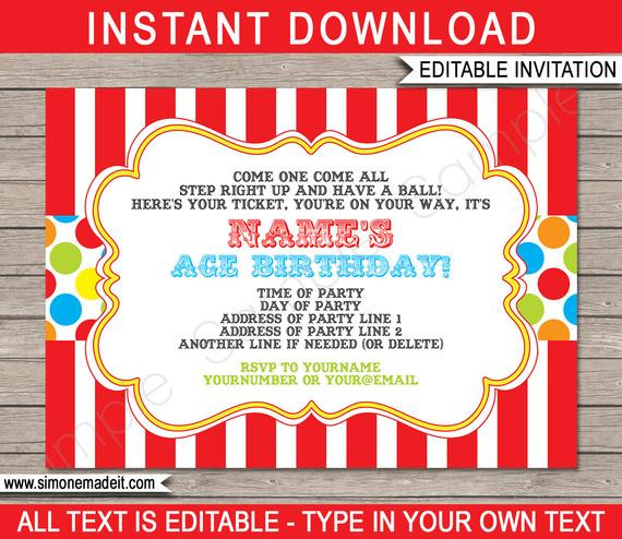 Circus Birthday Party Invitations
 Carnival Invitation Template Birthday Party Carnival Party