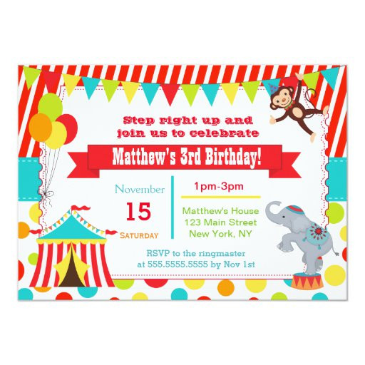 Circus Birthday Party Invitations
 Circus Carnival Birthday Party Invitations