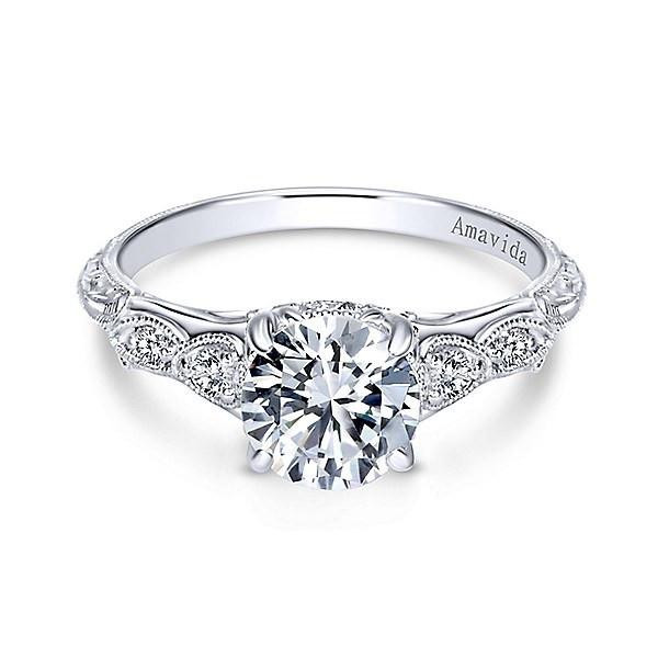 Classic Diamond Engagement Rings
 18K White Gold Vintage Inspired Amavida Diamond Engagement