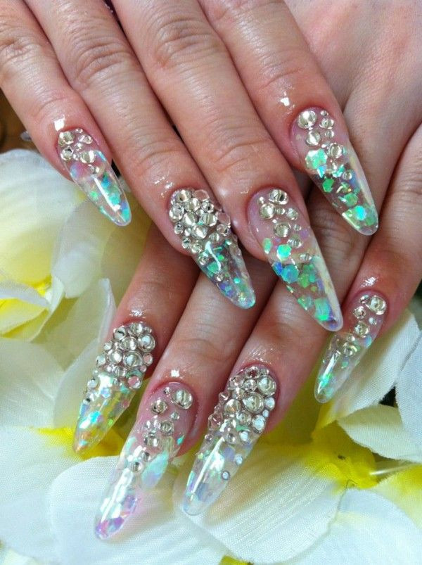 Clear Glitter Nails
 Clear Nails With Designs