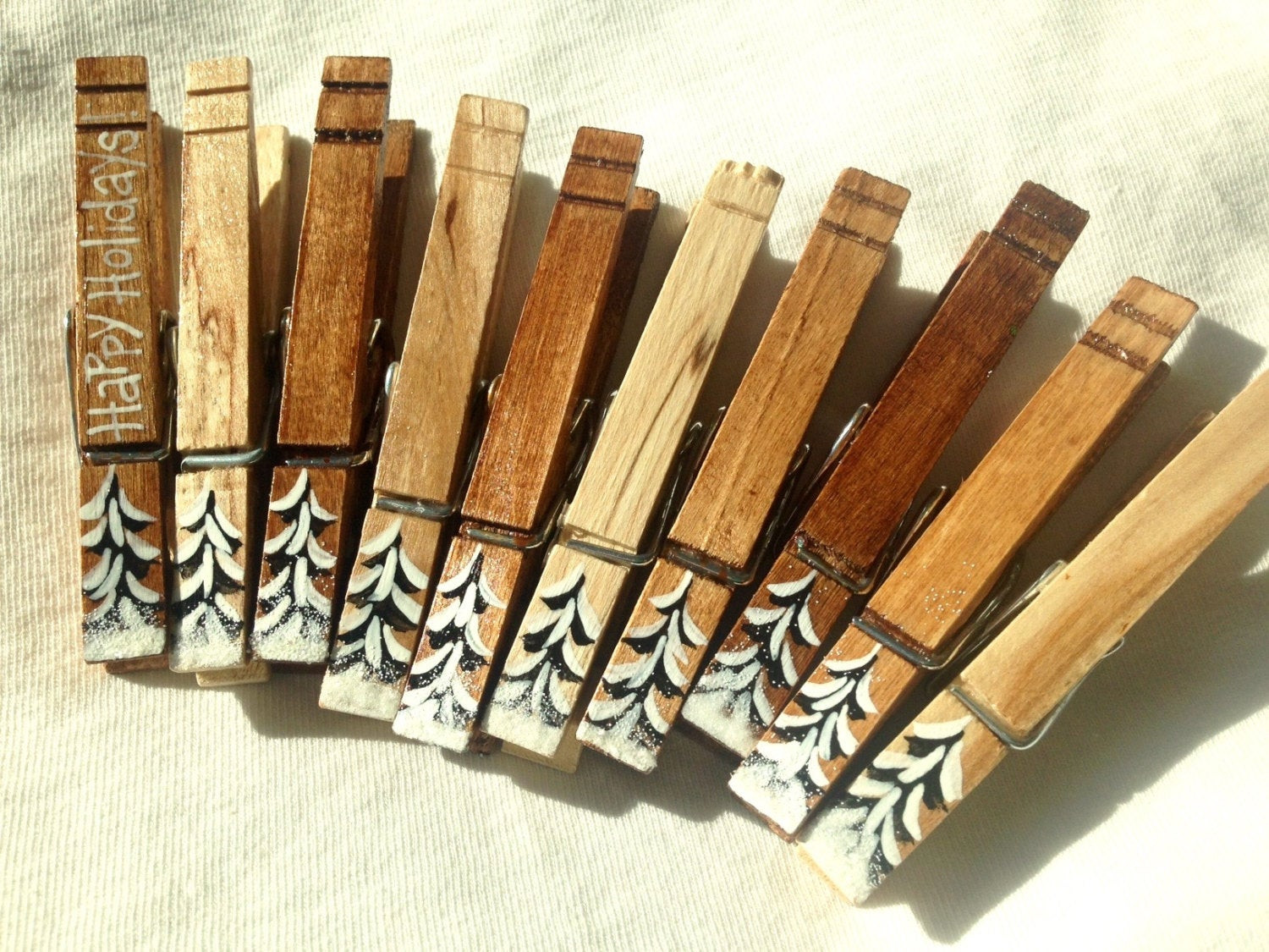 Clothes Pins
 WINTER TREES CLOTHESPINS hand painted natural wood magnets