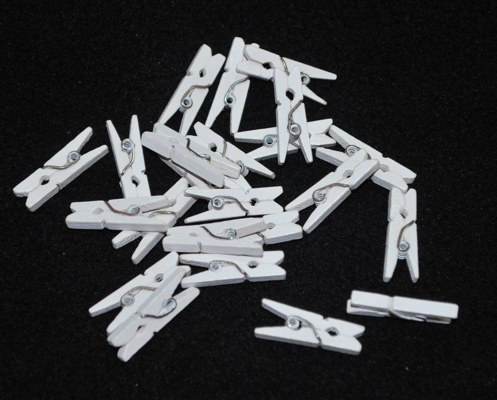 Clothes Pins
 25 WHITE Mini Wood Spring Clip CLOTHESPINS 1" long