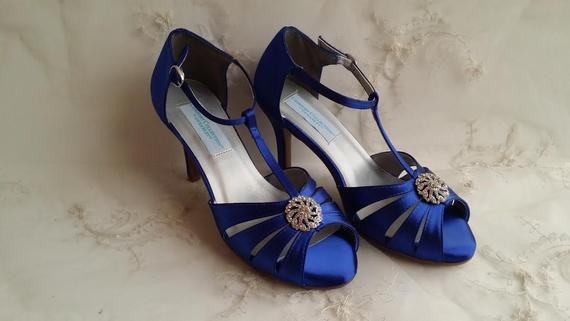 Cobalt Blue Wedding Shoes
 Cobalt Blue Wedding Shoes with crystal swirl brooch Blue