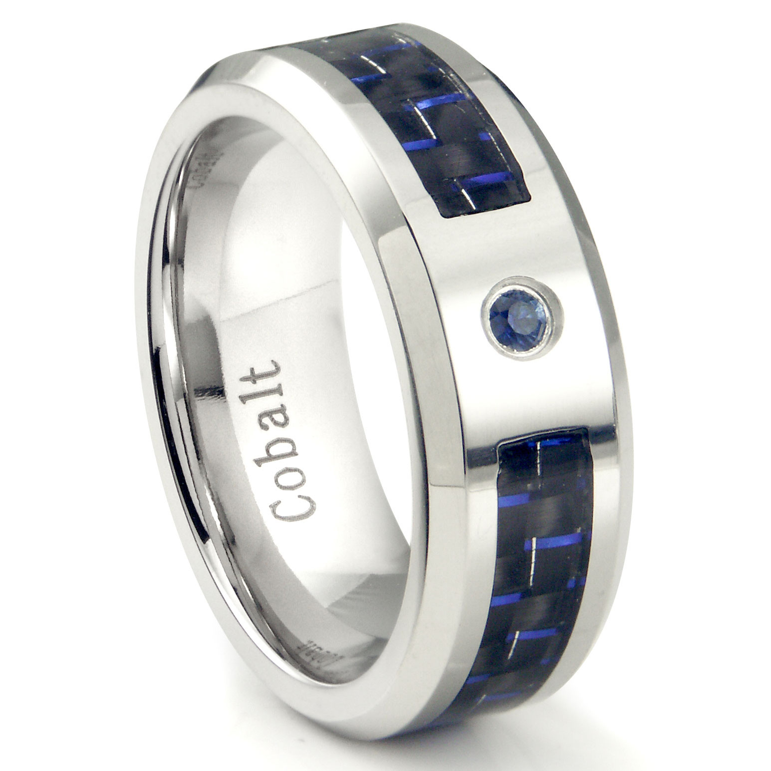 Cobalt Wedding Rings
 Cobalt Chrome 8MM Blue Sapphire & Blue Carbon Fiber Inlay