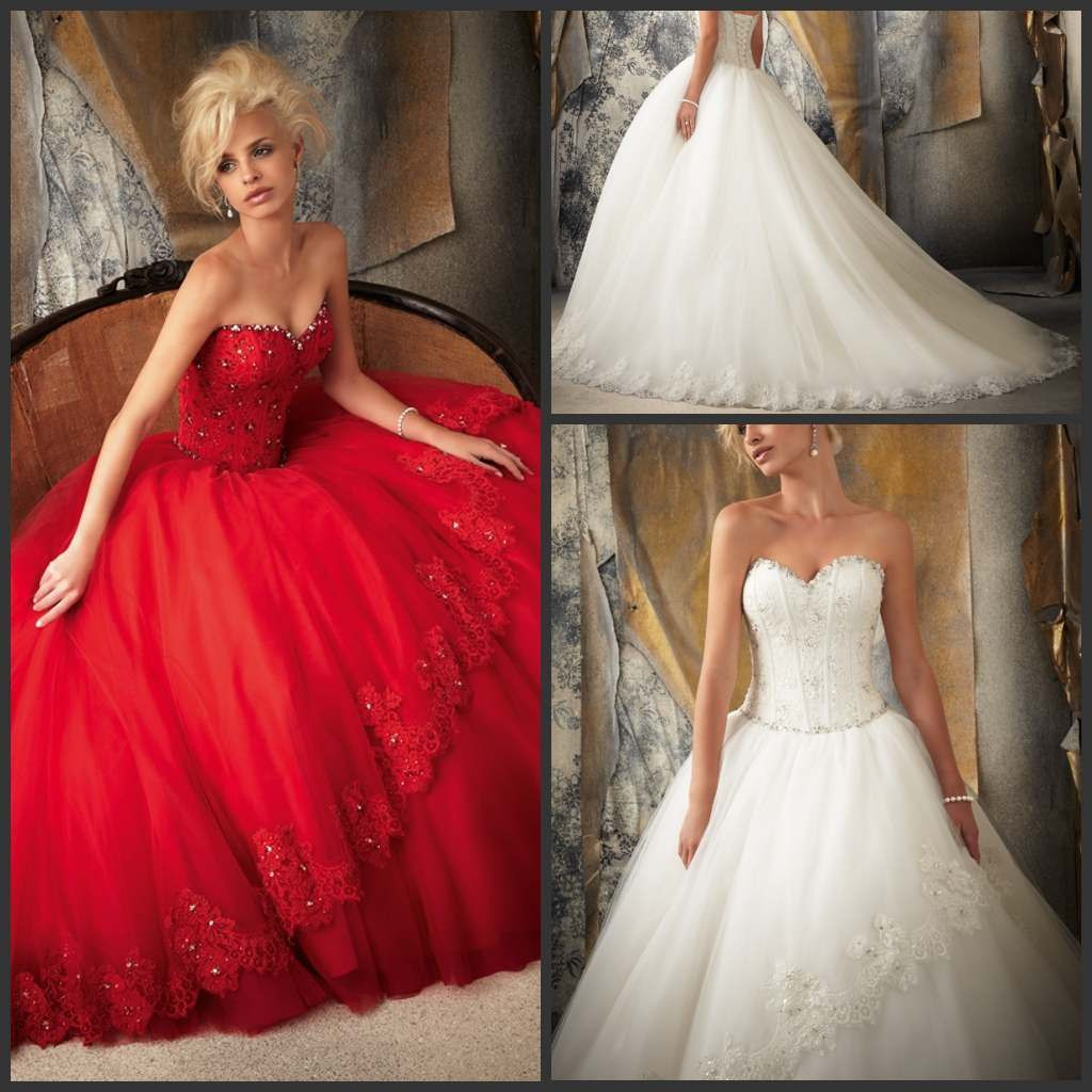 Color Accented Wedding Dresses
 China Red Color Accent Wedding Dress Bridal Ball Gown 1