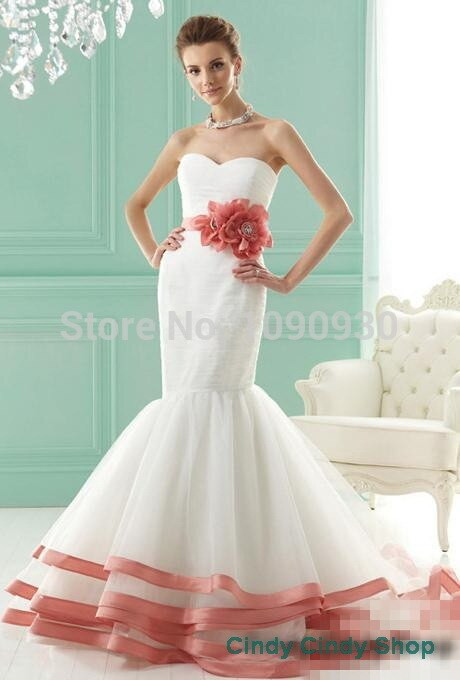 Color Accented Wedding Dresses
 2015 New Elegant Sweetheart Mermaid Wedding Dresses Flower