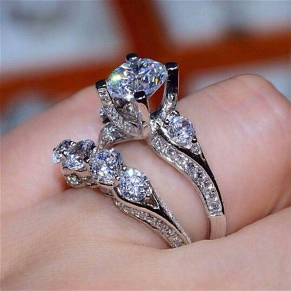 Colored Stone Wedding Rings
 Luxury Ring Set White CZ Stone Wedding Rings for Women