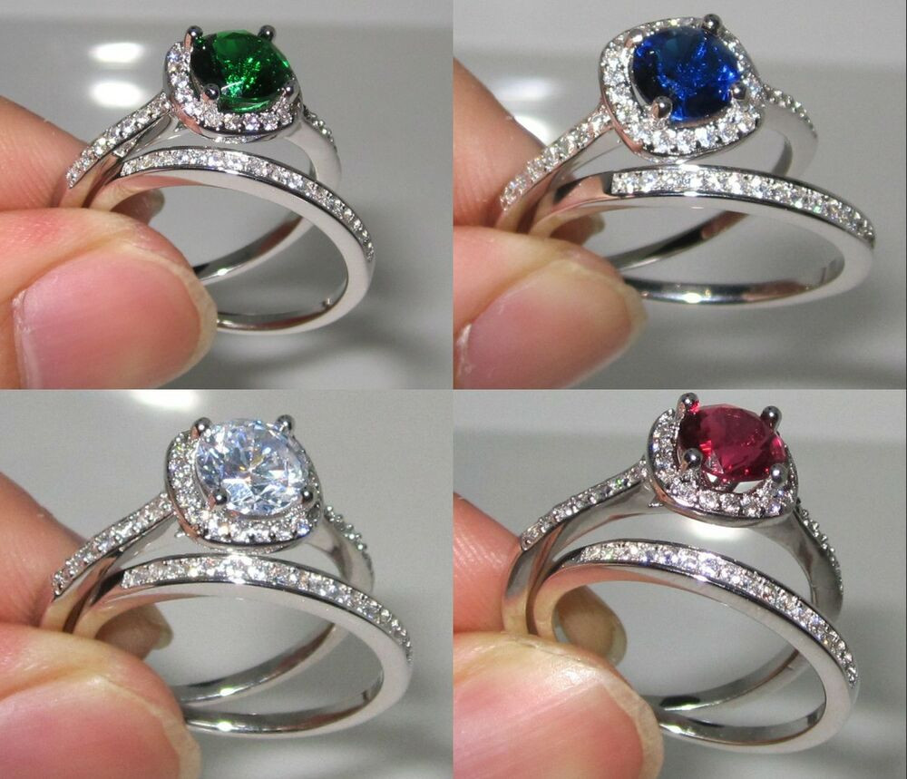 Colored Stone Wedding Rings
 HOT Size 5 11 NICE Handmade Womens Silver Multi color CZ