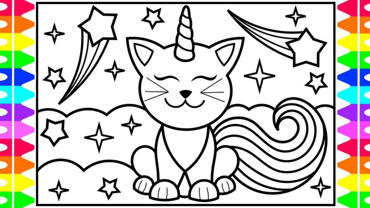 Coloring Art For Kids
 How to Draw a CATICORN for Kids 💜💛💖🌈🌟Caticorn Drawing for
