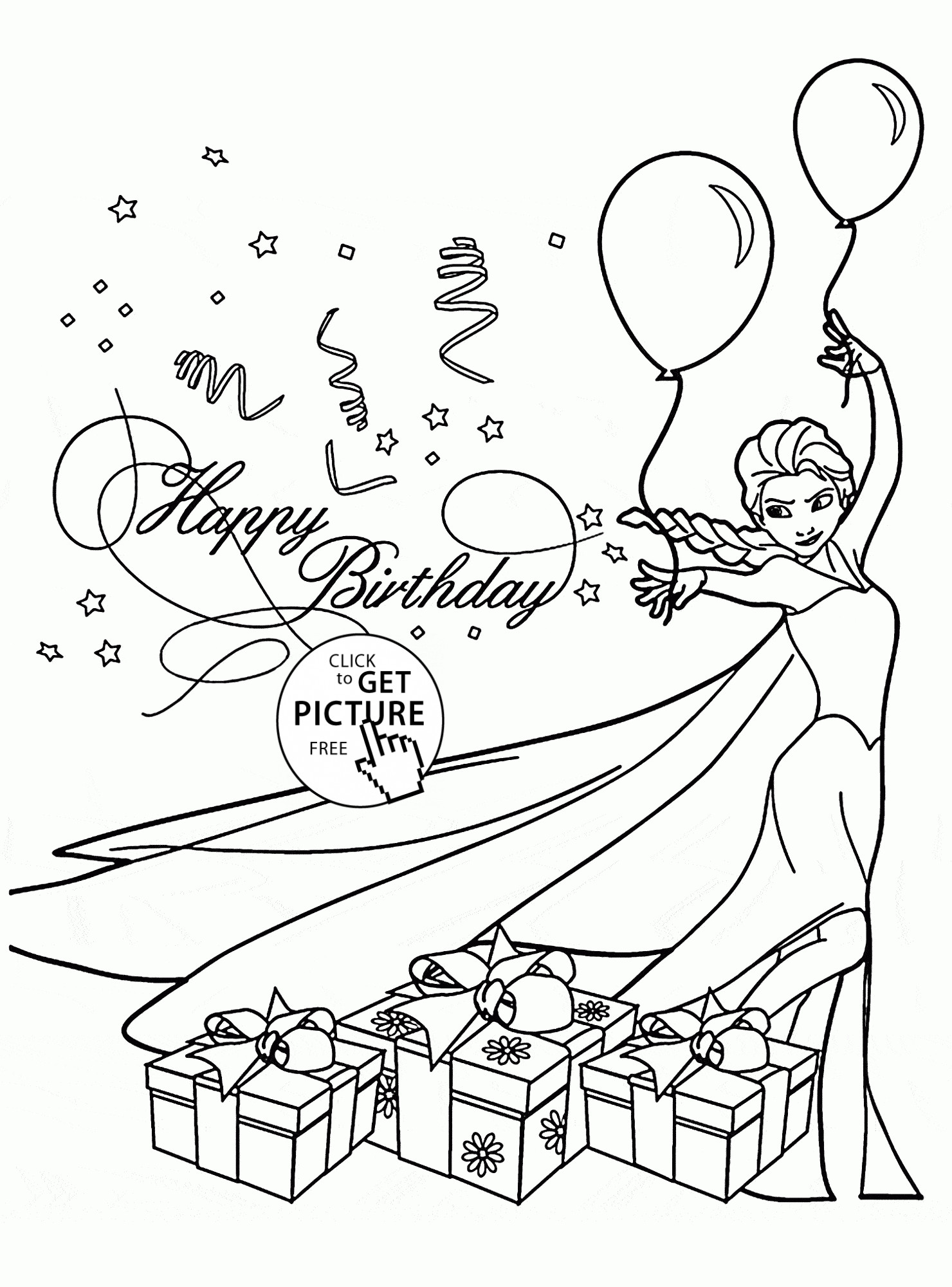Coloring Birthday Cards
 Happy Birthday Card with Elsa coloring page for kids