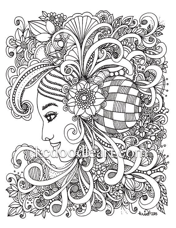 Coloring Book Adult
 instant digital adult coloring page woman flower