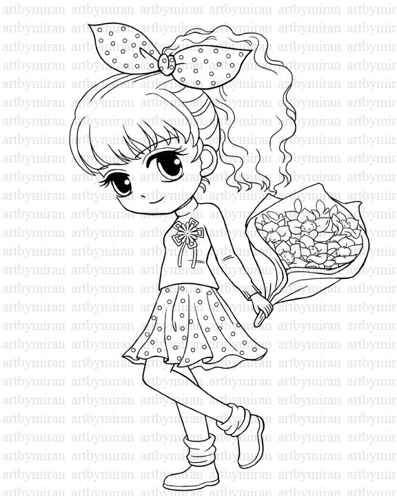 Coloring Book Pages For Girls
 Digi Stamp Isabel s Bouquet Pretty Girl Coloring page