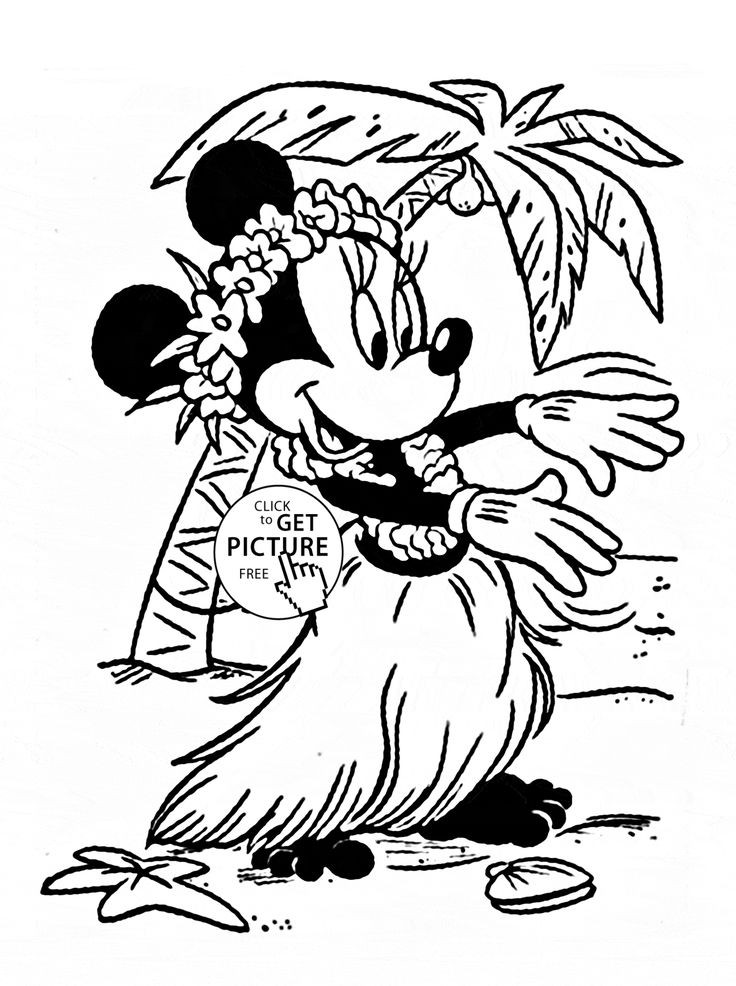 Coloring Book Pages Girls
 Minnie in Hawaii coloring page for kids disney for girls