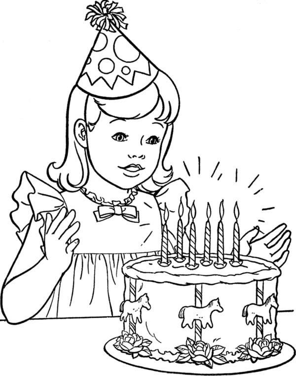 Coloring Books For Little Girls
 A Little Girl with Happy Birthday Cake Coloring Page