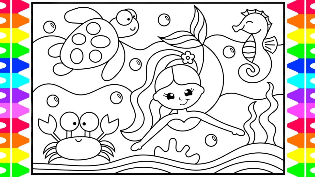 Coloring For Kids Online
 How to Draw a Mermaid Step by Step for Kids 💜Mermaid