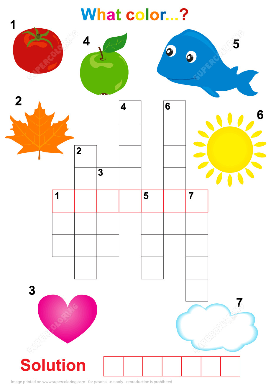 Coloring Game For Kids
 Crossword Puzzle for Children What the Color