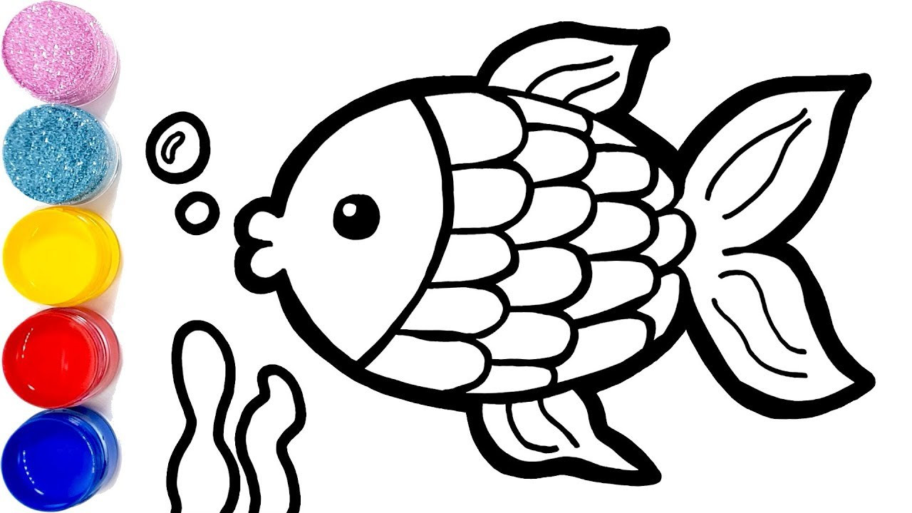 Coloring Pages Fish For Kids
 Cute Fish with Glitter Bubbles coloring and drawing for