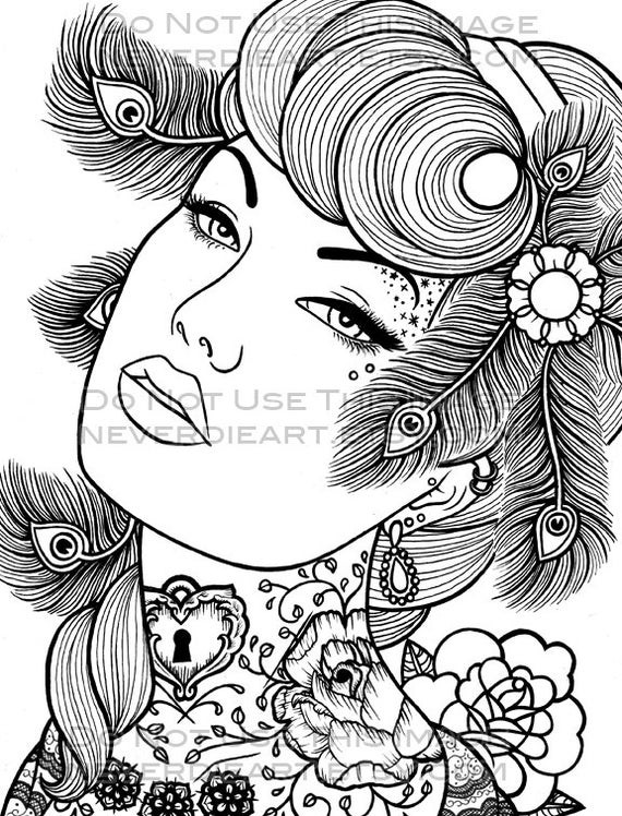 Coloring Pages For Adult Girls
 Digital Download Print Your Own Coloring Book Outline Page