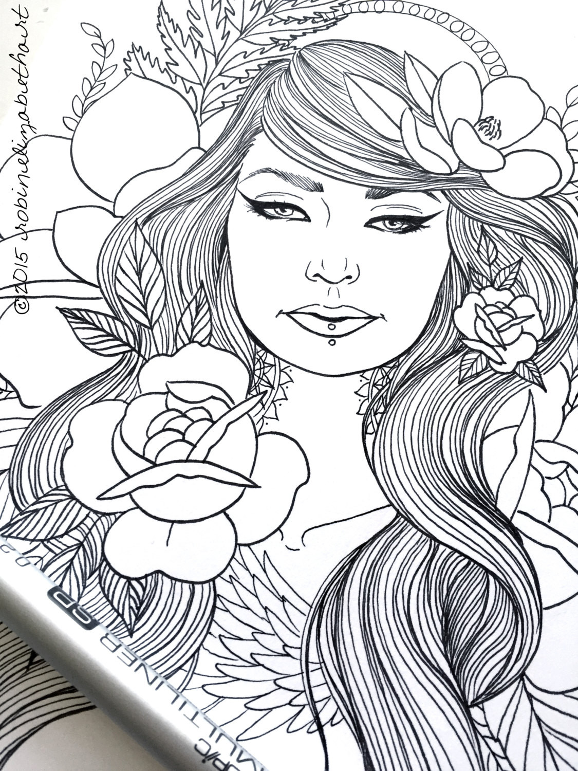 Coloring Pages For Adult Girls
 Girls with Tattoos Pack Adult Coloring Pages Magnolias
