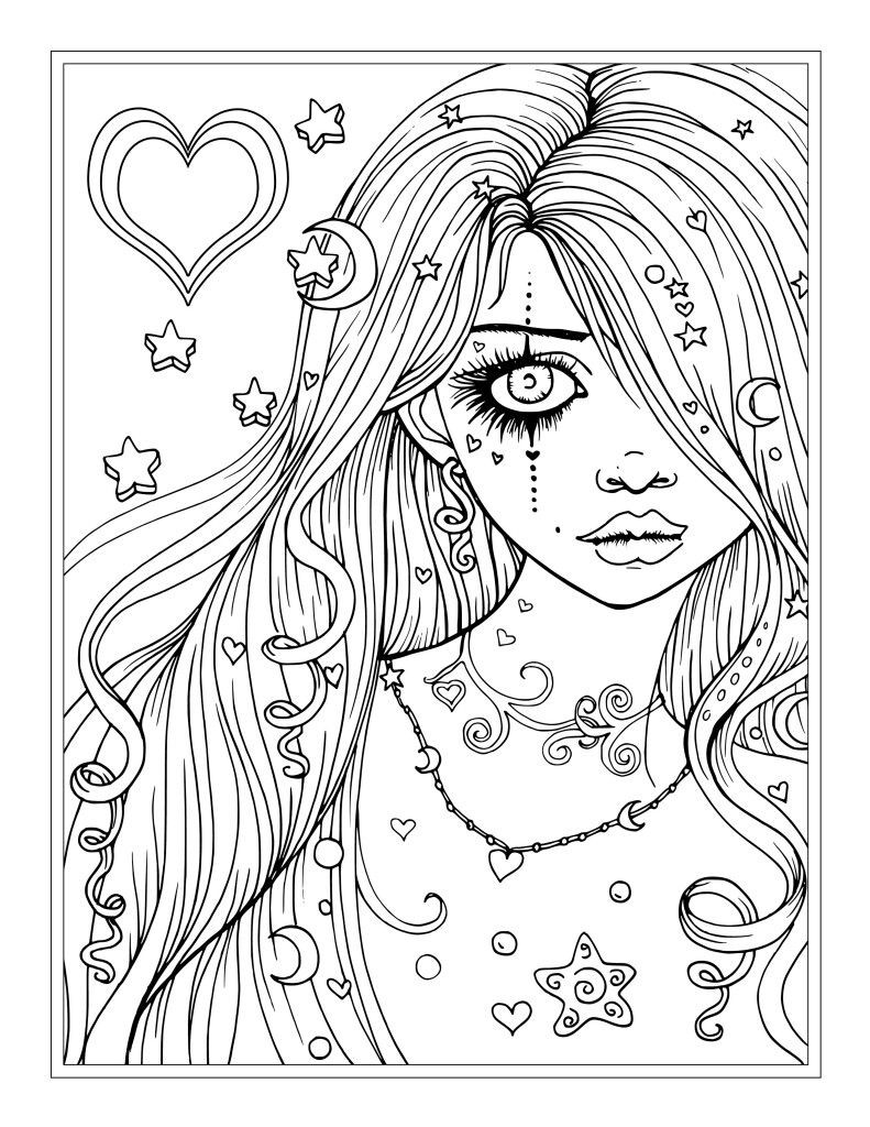 Coloring Pages For Adult Girls
 "Worry" free fantasy girl coloring page by Molly Harrison