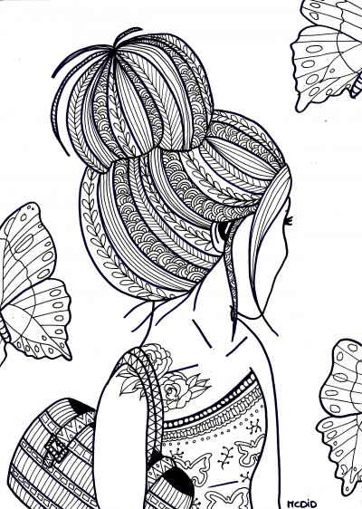 Coloring Pages For Adult Girls
 Free coloring page for adults Girl with tattoo Gratis