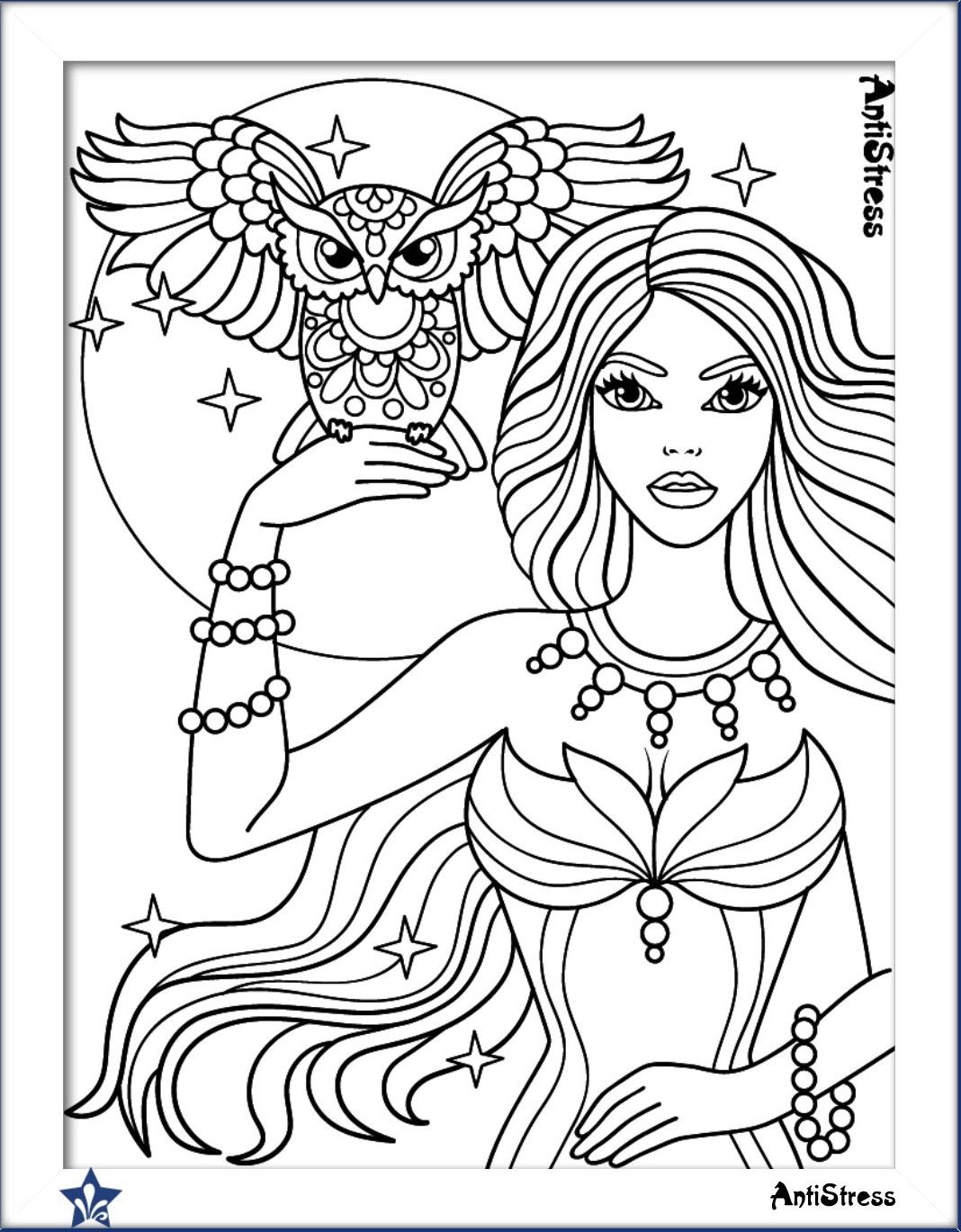 Coloring Pages For Adult Girls
 Owl and girl coloring page