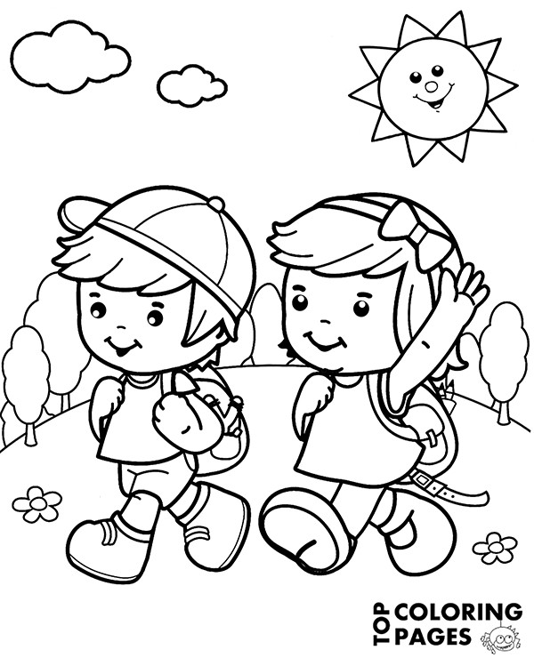 Coloring Pages For Boys And Girls
 Happy children on summer trip on quality coloring page sheet