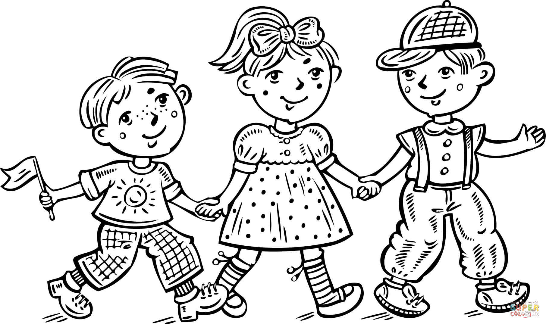 Coloring Pages For Boys And Girls
 Children Boys and a Girl Celebrating coloring page