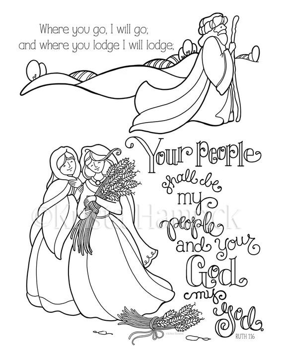 Coloring Pages For Children On The Story Of Ruth And Naomi
 Ruth coloring page in two sizes 8 5X11 Bible journaling