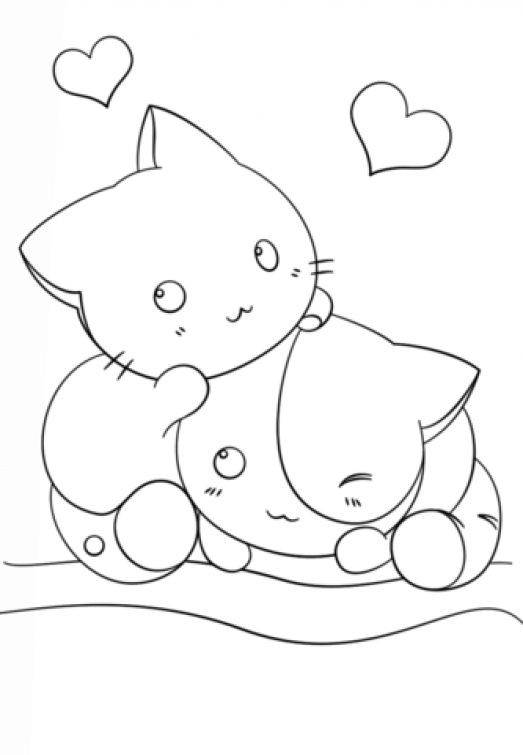 Coloring Pages For Girls Animals
 Two Kawaii kittens in cute coloring page for girls