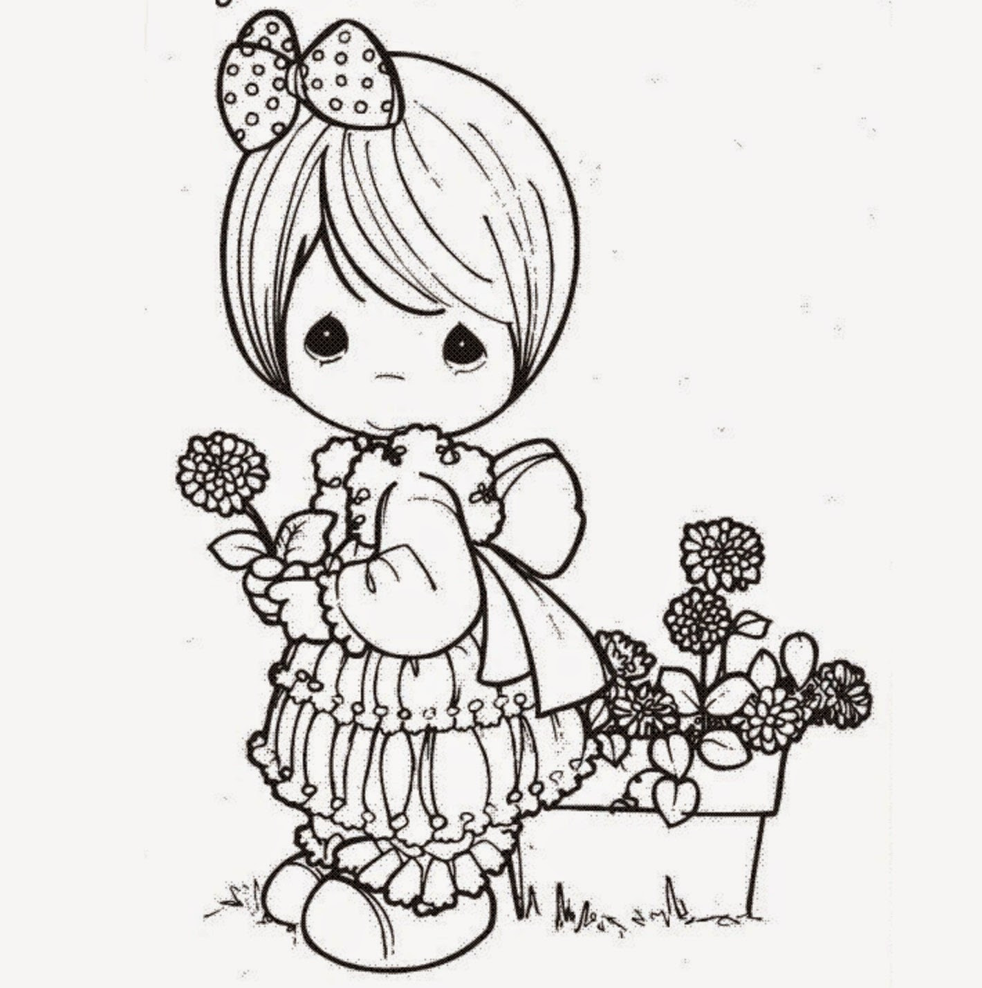 Coloring Pages For Girls Flowers
 colours drawing wallpaper Beautiful Precious Moments Girl