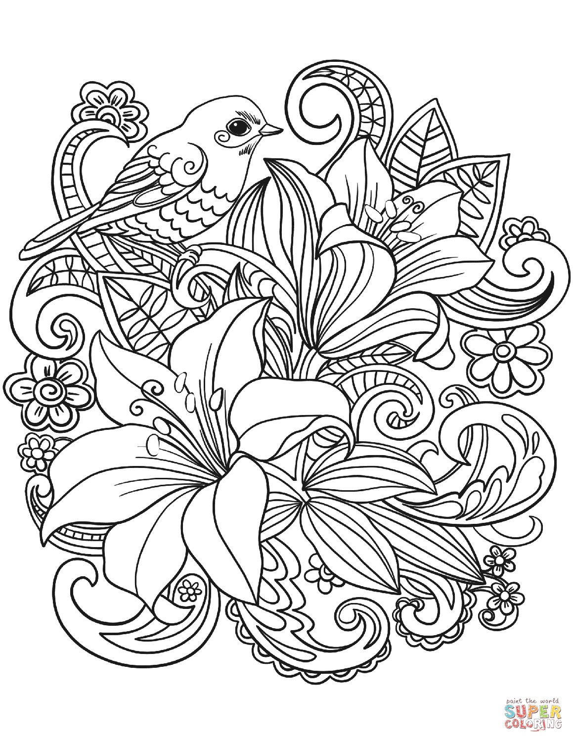 Coloring Pages For Girls Flowers
 Skylark and Flowers coloring page