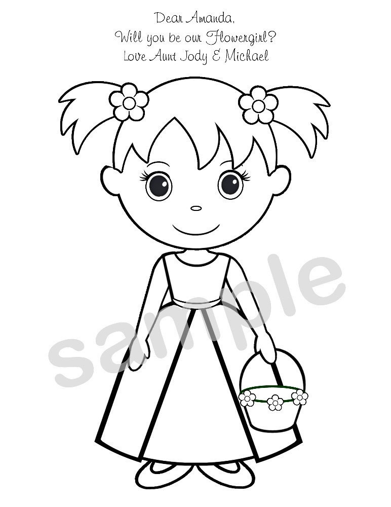 Coloring Pages For Girls Flowers
 Personalized Printable Flowergirl Wedding Party by