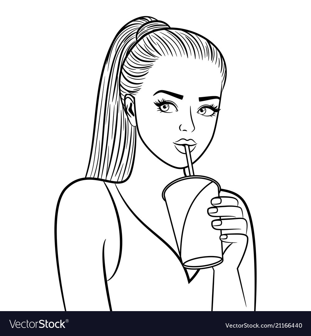 Coloring Pages For Girls Images
 Girl with paper cup coloring page Royalty Free Vector Image