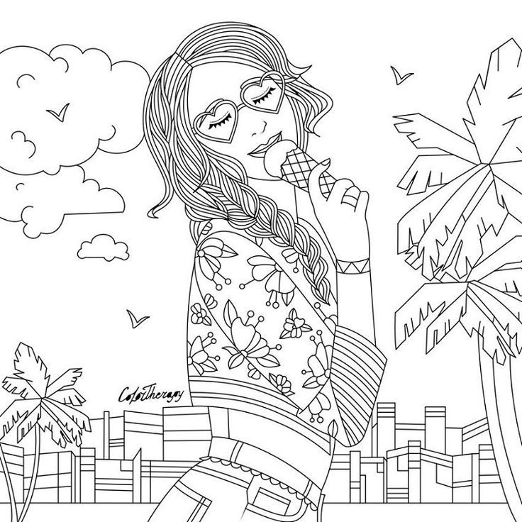 Coloring Pages For Girls People
 LadyWithIceCream color with Color Therapy