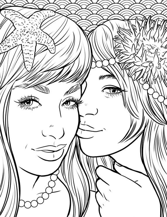 Coloring Pages For Girls People
 Items similar to Pretty Mermaids Makeup Coloring Page