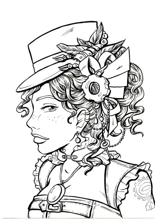 Coloring Pages For Girls People
 SteamGirls003 lineart web