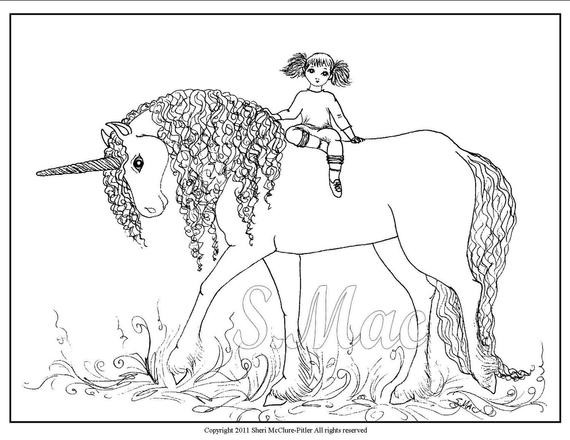 Coloring Pages For Girls Unicorn
 Items similar to Fantasy Coloring Page Unicorn little