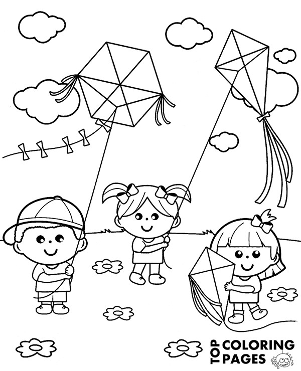 Coloring Pages For Kids Free
 High quality Children and kites to print for free
