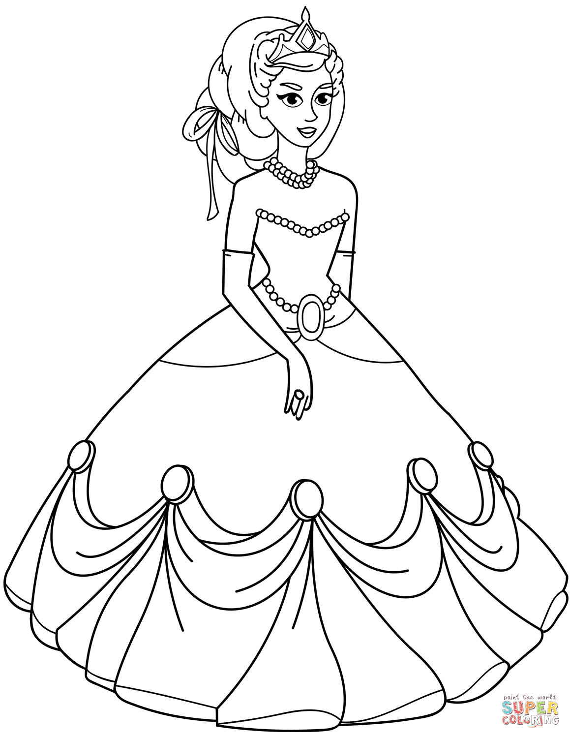 Coloring Pages For Kids Princesses
 Princess in Ball Gown Dress coloring page