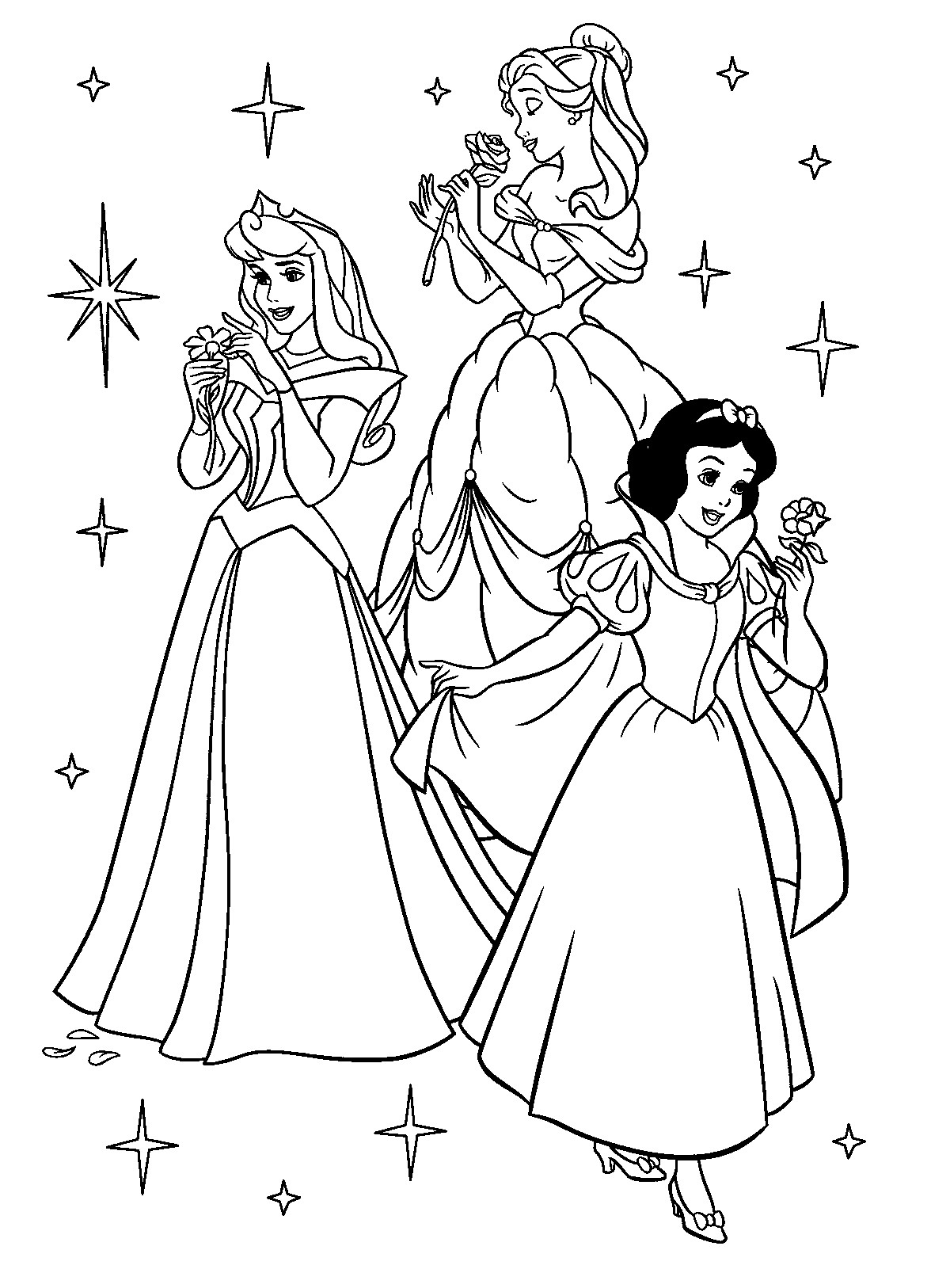 Coloring Pages For Kids Princesses
 ディズニー プリンセス 塗り絵 無料～オーロラ・ベル・白雪 ディズニーキャラクターのぬりえ（塗り絵） 画像素材