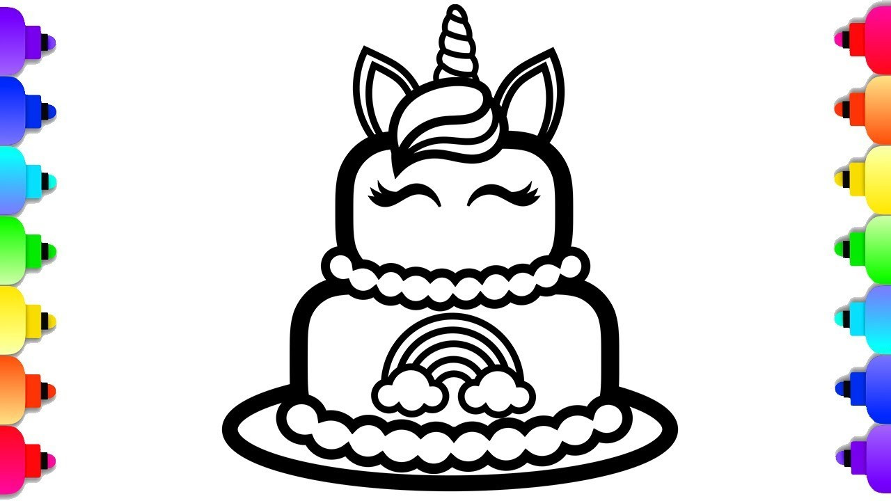 Coloring Pages For Kids Unicorn
 GLITTER Unicorn Cake Coloring and Drawing for Kids