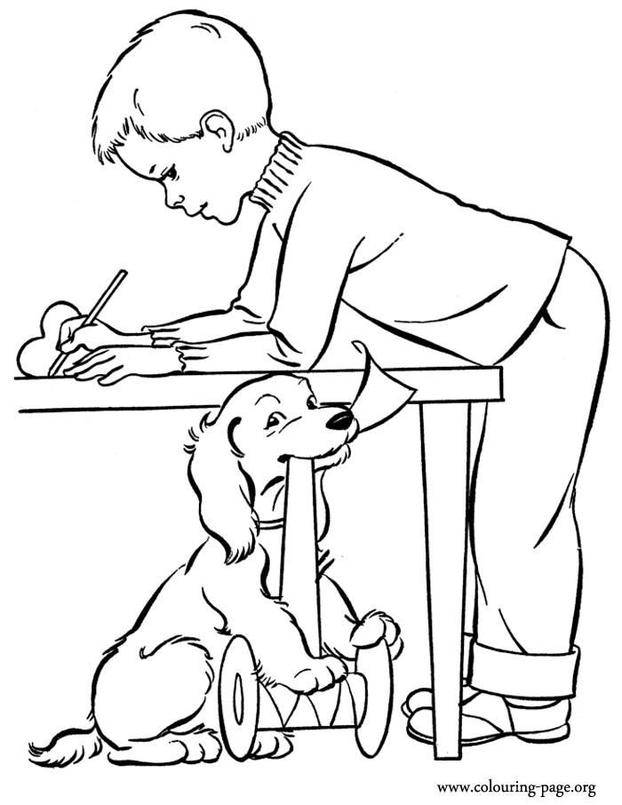 Coloring Pages For Little Boys
 Valentine s Day A little boy and his puppy on Valentine