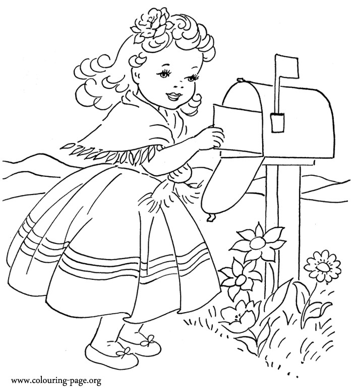 Coloring Pages For Little Girls
 Valentine s Day Cute little girl sending a love letter