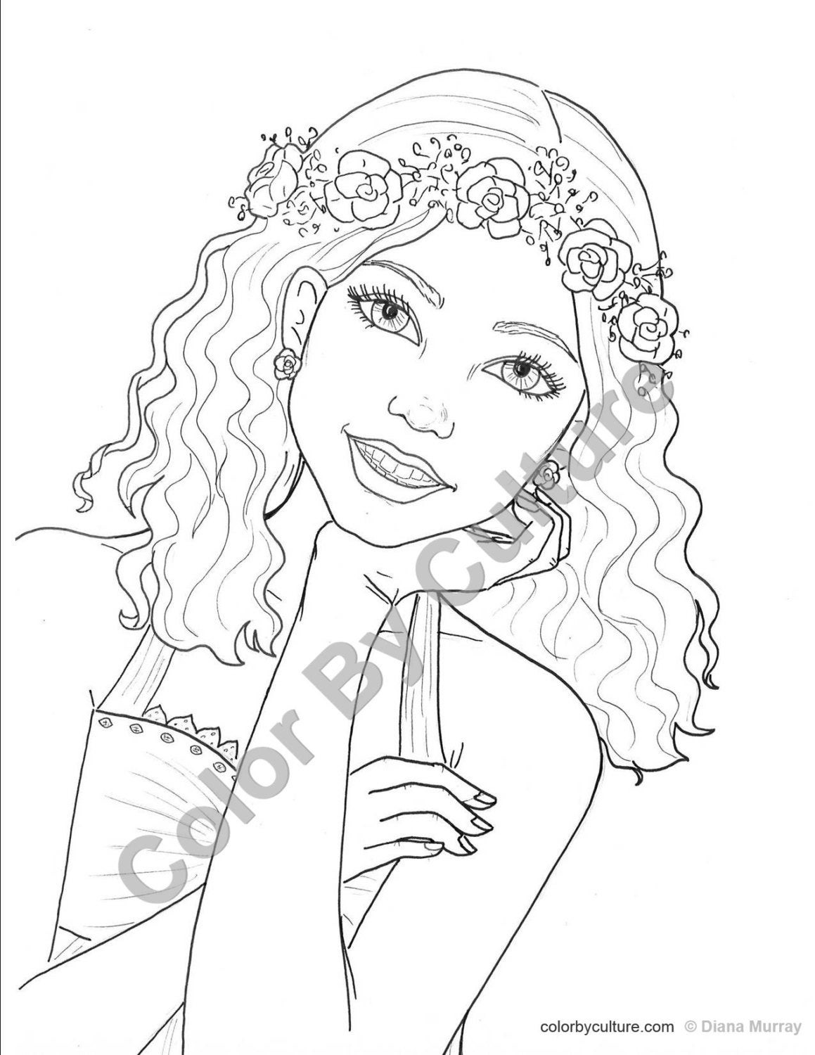 Coloring Pages For Teen Girls
 Fashion Coloring Page Girl with Flower Wreath Coloring Page