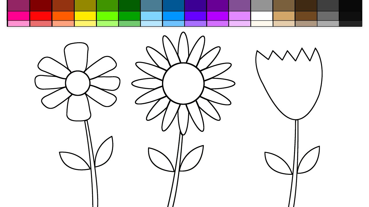 Coloring Pages Of Flowers For Kids
 Learn Colors for Kids and Color Spring Flowers and Rainbow