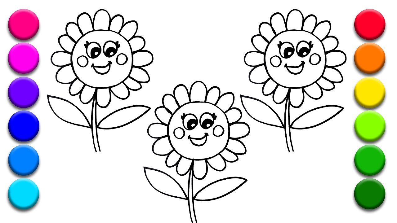 Coloring Pages Of Flowers For Kids
 Coloring 3 Flowers Learning Colors for Kids with Coloring