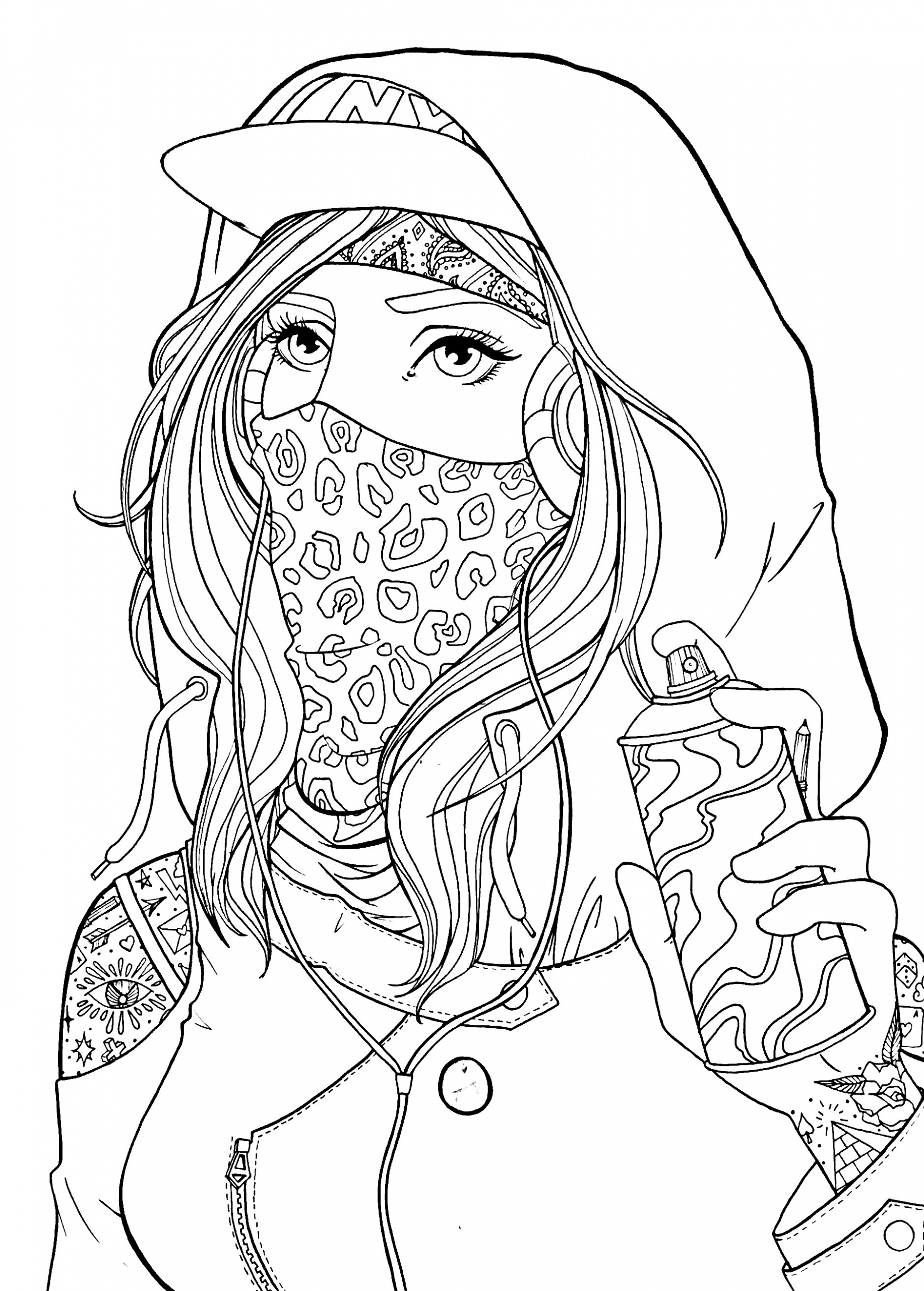 Coloring Pages Of Girls
 Graffiti girl drawing lineart