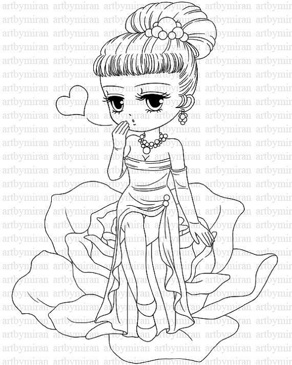 Coloring Pages Of Pretty Girls
 Valentine Digital Stamp 26 Digi Stamp Cute Girl