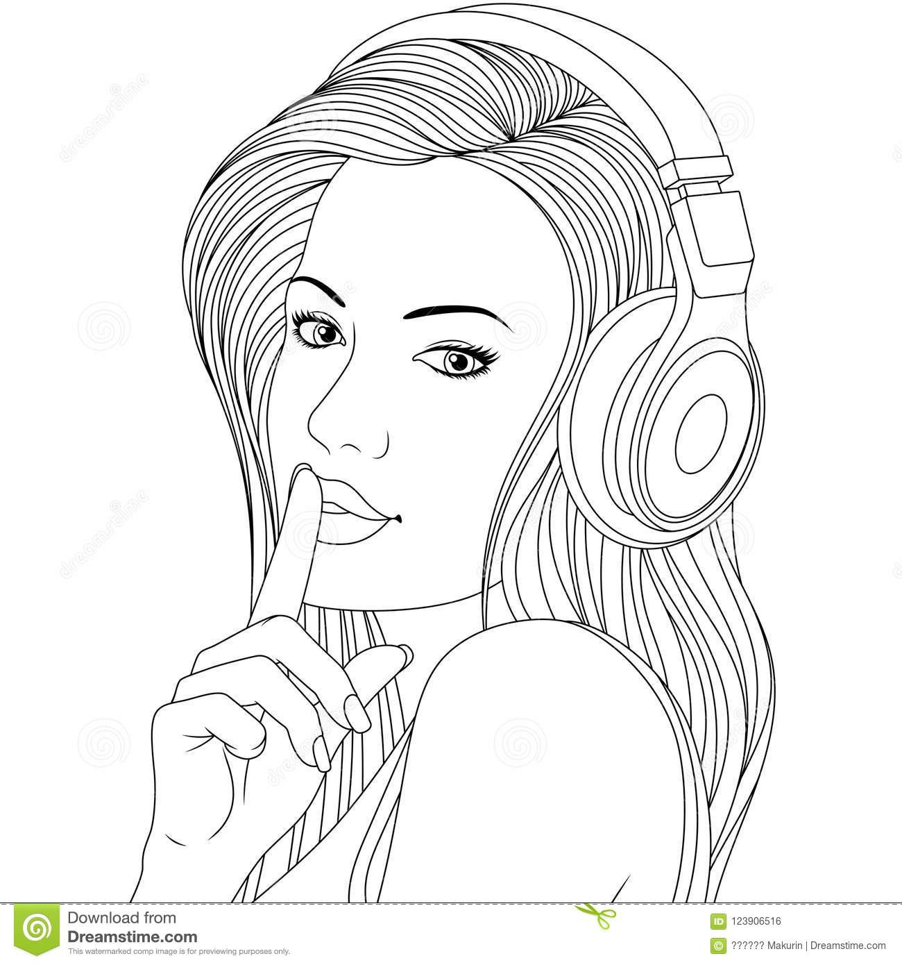 Coloring Pages Of Pretty Girls
 Beautiful Girl Coloring Pages Stock Vector Illustration